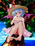  :q bad_id bad_pixiv_id bare_legs bare_shoulders barefoot bat_wings blue_hair blue_sky blush day dress feet finger_to_mouth flower hat in_tree licking_lips nekokotei ocean panties pink_dress red_eyes red_panties remilia_scarlet short_hair sitting sitting_in_tree sky solo strap_slip tongue tongue_out touhou tree underwear upskirt wings 