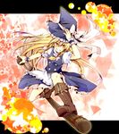  azumikai bad_id bad_pixiv_id blonde_hair boots bow braid broom broom_surfing hat kirisame_marisa long_hair mini-hakkero solo star touhou twin_braids witch_hat yellow_eyes 