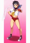 4st_injection bloomers capcom highres kasugano_sakura sailor sailor_uniform school_uniform schoolgirl smile street_fighter underwear 