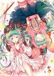  animal_ears animal_hat aqua_eyes aqua_hair bunny_ears closed_eyes domotolain dual_persona gloves hat hatsune_miku long_hair lots_of_laugh_(vocaloid) multiple_girls rotational_symmetry twintails vocaloid 