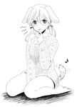  animal_ears aran_sweater bad_id bad_pixiv_id blush dog_ears embarrassed gertrud_barkhorn greyscale kyougoku_shin monochrome musical_note open_mouth seiza short_hair sitting sketch solo strike_witches sweater tail tail_wagging tears twintails world_witches_series 