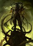  armor druid green_eyes long_hair male_focus plant sandara scythe solo thorns vines warcraft world_of_warcraft 