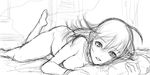  ban barefoot breasts greyscale hoshii_miki idolmaster idolmaster_(classic) idolmaster_1 long_hair monochrome nude sketch solo 