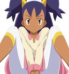  dark_skin gym_leader iris_(pokemon) pokemon purple_hair ribonzu spread_legs 