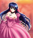  akino_reo bare_shoulders blue_hair breasts cleavage cross dress elbow_gloves formal gloves gown green_eyes kanon kawasumi_mai large_breasts long_hair solo 