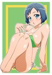  :o barefoot bikini blue_eyes blue_hair breasts cleavage feet hokuto_(tokuho) inazuma_eleven_(series) inazuma_eleven_go large_breasts open_mouth short_hair side-tie_bikini sitting solo sorano_aoi swimsuit 