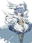  bad_id bad_pixiv_id blue_eyes blue_hair cape elise_(gungnir) gungnir head_wings pantyhose skirt solo sword weapon wings yokoe_(mealtime) 