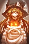  apron bad_id bad_pixiv_id blonde_hair blush closed_eyes halloween hat kirisame_marisa koba_(kou-beyond-the-bounds) long_hair no_nose object_hug pumpkin smile solo touhou waist_apron witch_hat 