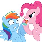  cherry cupcake cupcakes equine fear female feral friendship_is_magic fur horse licking mammal my_little_pony pegasus pink_fur pinkie_pie_(mlp) plain_background pony rainbow_dash_(mlp) rocket_to_insanity_(mlp_fanfic) tongue unknown_artist white_background wings 