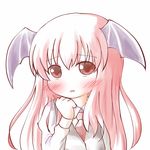  :o bad_id bad_pixiv_id bat_wings blush_stickers chibi dress hand_on_own_face head_wings koakuma long_hair necktie red_eyes red_hair shirt solo touhou uruc vest wings 