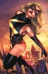  blonde blue_eyes boots carol_danvers city costume fly flying gloves marvel mask ms_marvel super_heroine superheroine tagme 