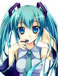  aqua_eyes aqua_hair detached_sleeves hatsune_miku headphones headset long_hair minase_(dragon_panda) necktie smile solo twintails vocaloid 