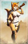  blue_eyes breasts canine dingo dog female gun mammal nipples nude pussy ranged_weapon solo standing unconvincing_armor unconvincing_armour volkcreed weapon 