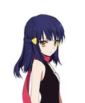  bad_id bad_pixiv_id bare_shoulders blue_hair face hair_ornament hairclip half_updo hikari_(pokemon) hirosuke_(psychexx) long_hair looking_at_viewer no_hat no_headwear pokemon red_scarf scarf simple_background solo white_background yellow_eyes 