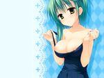  breasts green_hair muririn noble_works swimsuit tsukiyama_sena yellow_eyes 