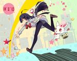  ahoge ass black_hair black_legwear food halo_(artist) hime_cut jewelpet_(series) jewelpet_sunshine legs long_hair mizushiro_kanon panties panties_under_pantyhose pantyhose pudding ruby_(jewelpet) underwear 