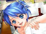  blue_eyes blue_hair casual_romance_club hair_clips happy houkago_ren-ai_club short_hair smiling 