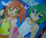  blue_eyes cum green_eyes green_hair iwasaki_minami kobayakawa_yutaka lucky_star red_hair swimsuit 