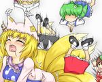  :3 animal_ears blonde_hair blush chen hakurei_reimu haty kirisame_marisa kochiya_sanae multiple_girls nagae_iku tail tears touhou yakumo_ran yakumo_yukari 