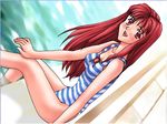  casual_romance_club houkago_ren-ai_club mizugi pool red_eyes red_hair striped_swimsuit sukumizu 