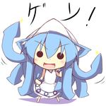  animal_ears blue_hair blush cat_ears cat_tail catfish chibi dress fangs fish hat hazuki_ruu ikamusume kemonomimi_mode open_mouth shinryaku!_ikamusume solo tail tentacle_hair tentacles white_dress 