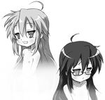  ahoge black_hair glasses highres izumi_konata kurokona long_hair lucky_star mole 