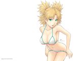  bikini bikini_pull blonde_hair blue_eyes breasts cleavage dan_(kumadan) large_breasts naruto naruto_(series) pulled_by_self quad_tails shiny shiny_skin simple_background solo strap_gap swimsuit temari undressing wallpaper 