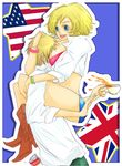  1boy 1girl america_(hetalia) american_flag artist_request axis_powers_hetalia blonde_hair couple genderswap union_jack united_kingdom_(hetalia) 