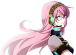  bespectacled blue_eyes glasses headphones headset long_hair megurine_luka pink_hair simple_background solo unabara_misumi vocaloid 