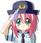  armband female_service_cap gloves green_eyes hat kobayakawa_yutaka lucky_star pink_hair police police_uniform policewoman rindou_(awoshakushi) salute short_hair solo uniform 