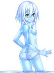  ass blue_skin breasts butt_crack goo_girl highres long_hair looking_at_viewer looking_back monster_girl nipples original panties pointy_ears small_breasts solo underwear vixen_(stinger) yellow_eyes 