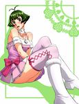  akizuki_ryou blush crossdress crossdressing dress green_hair idolmaster idolmaster_dearly_stars short_hair sitting thighhighs trap 