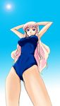  blonde_hair blue_eyes highres long_hair macross macross_frontier one-piece_swimsuit sheryl_nome solo swimsuit towada_rin 