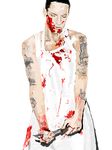  apron black_hair blood eminem eyes_closed knife male tank_top tattoo 