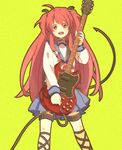  angel_beats! fang guitar instrument long_hair red_eyes red_hair school_uniform serafuku shinda_sekai_sensen_uniform solo tail two_side_up yaruse yui_(angel_beats!) 