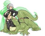  big_breasts breasts ear_piercing earring female hair human leather lizard mammal nezumi piercing reptile scalie tail taur 