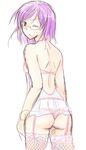  1boy ass crossdress crossdressing glasses gundam gundam_00 lingerie male male_focus panties purple_hair simple_background solo thighhighs tieria_erde trap underwear wink 