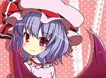  bad_id bad_pixiv_id bat_wings blush hat purple_hair red_eyes remilia_scarlet rioshi short_hair solo touhou wings 