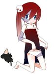  :p blue_eyes blush cat dress dress_lift female full_body hair_ornament monster_girl multicolored_eyes original panties ponytail red_eyes scar senkyoku_niban side_ponytail simple_background skull solo stitched stitches tongue tongue_out underwear white_background zombie 