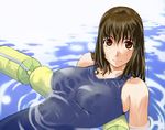  brown_eyes brown_hair in_water long_hair mizugi navel nipples pool smile sukumizu wet 