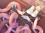  cleavage female gloves hair maid maid_uniform monster_girl open_mouth tentacles thighhighs unknown_artist 