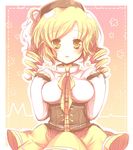  arms_up bad_id bad_pixiv_id beret blonde_hair blush drill_hair hat long_hair magical_girl mahou_shoujo_madoka_magica sanotsuki skirt solo tomoe_mami twin_drills twintails yellow_eyes 