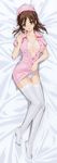  cleavage daimonji_emi dakimakura erect_nipples happoubi_jin no_bra nurse open_shirt overfiltered pantsu skirt_lift thighhighs zettai_shougeki_platonic_heart 