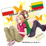  2boys axis_powers_hetalia blonde brown_hair casual green_eyes himaruya_hidekaz lithuania_(hetalia) long_hair poland_(hetalia) 