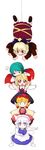  :&lt; :o aki_minoriko antennae blonde_hair bow cape extra_arms fang food fruit grapes green_eyes green_hair hair_bow hair_ribbon hat highres human_tower kurodani_yamame lavender_hair letty_whiterock multiple_girls o_o open_mouth outstretched_arms purple_eyes red_eyes ribbon rumia short_hair sotto stacking stage_connection touhou wavy_mouth wriggle_nightbug |_| 