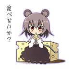  animal_ears blush capelet cheese chibi eating food glance1109 grey_hair mouse_ears mouse_tail nazrin red_eyes solo tail touhou translated 