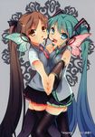  friendly_sky hatsune_miku magnet_(vocaloid) neko_sakana symmetrical_docking thighhighs vocaloid 