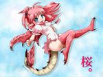  blue_eyes capcom dragon_girl flying monster_girl monster_hunter pink_hair pink_rathian rathian scales tail wings 