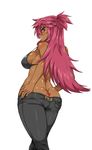  ass backboob bikini_top blush breasts butt_crack dancouga_nova dark_skin from_behind getter hidaka_aoi highres hips huge_ass jeans kitsune-tsuki_(getter) large_breasts lipstick long_hair looking_back magenta_hair makeup pink_hair pixiv_manga_sample red_eyes resized sideboob tattoo tight_pants tramp_stamp wide_hips 