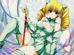  angel_wings blonde blush breasts cleavage cleavage_cutout detached_sleeves dress drill_hair green_panties green_thighhighs hair_ornament heart high_heels high_res large_breasts leg_up long_hair magical_girl oppai oshioki_sweetie pantsu shinano_yura shinmeiji_rinn short_dress sitting smile solo thigh_boots thighhighs thighs turtleneck twin_drills wallpaper wand wings 